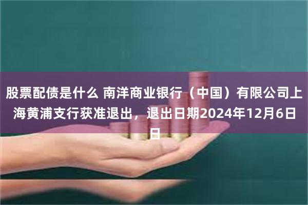 股票配债是什么 南洋商业银行（中国）有限公司上海黄浦支行获准退出，退出日期2024年12月6日